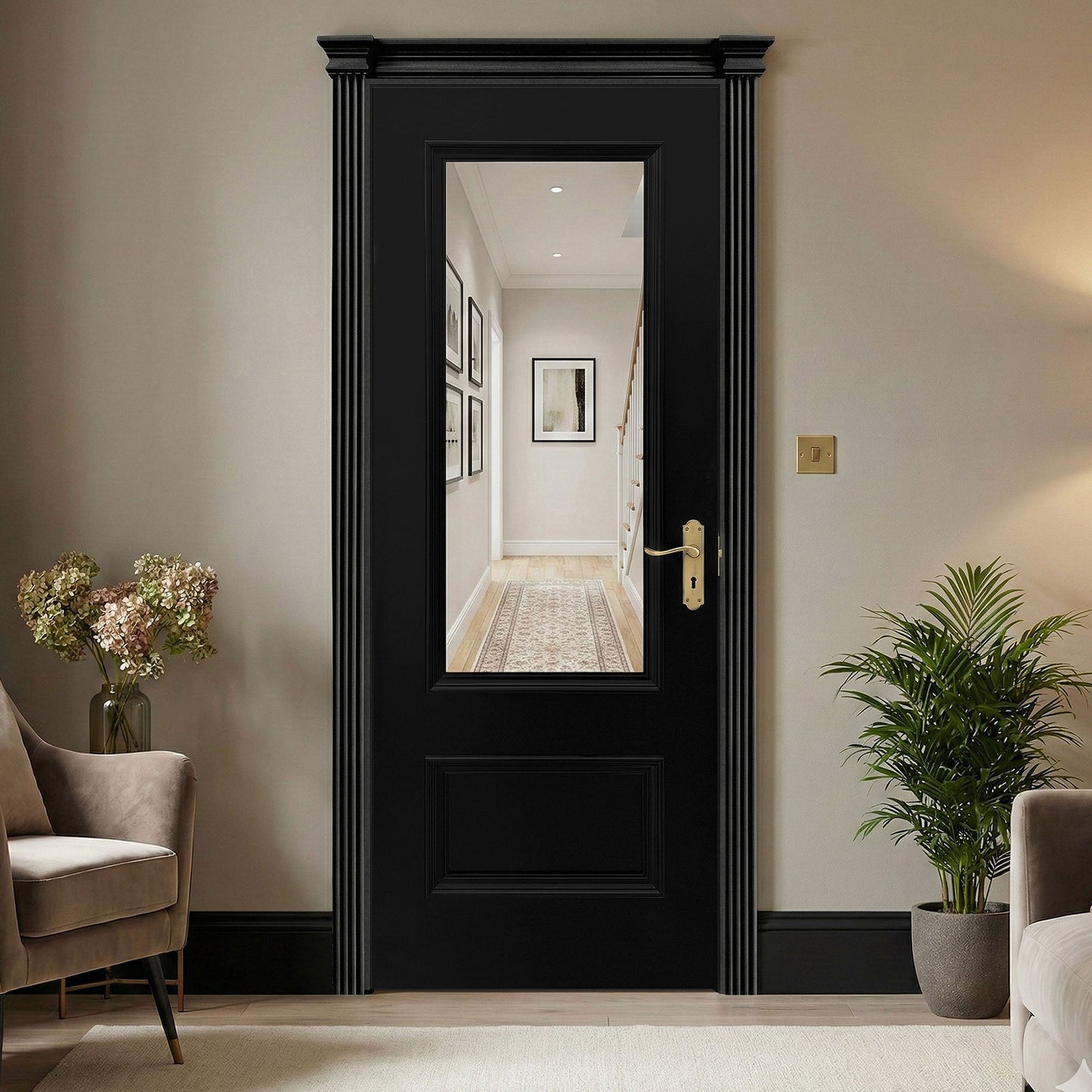 Jet Black Internal Fully Finished Clear Glass Mayfair 2 Panel Door