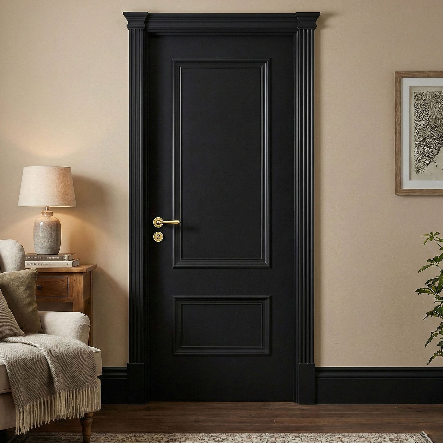 Jet Black Internal Fully Finished Mayfair 2 Panel Fire Door