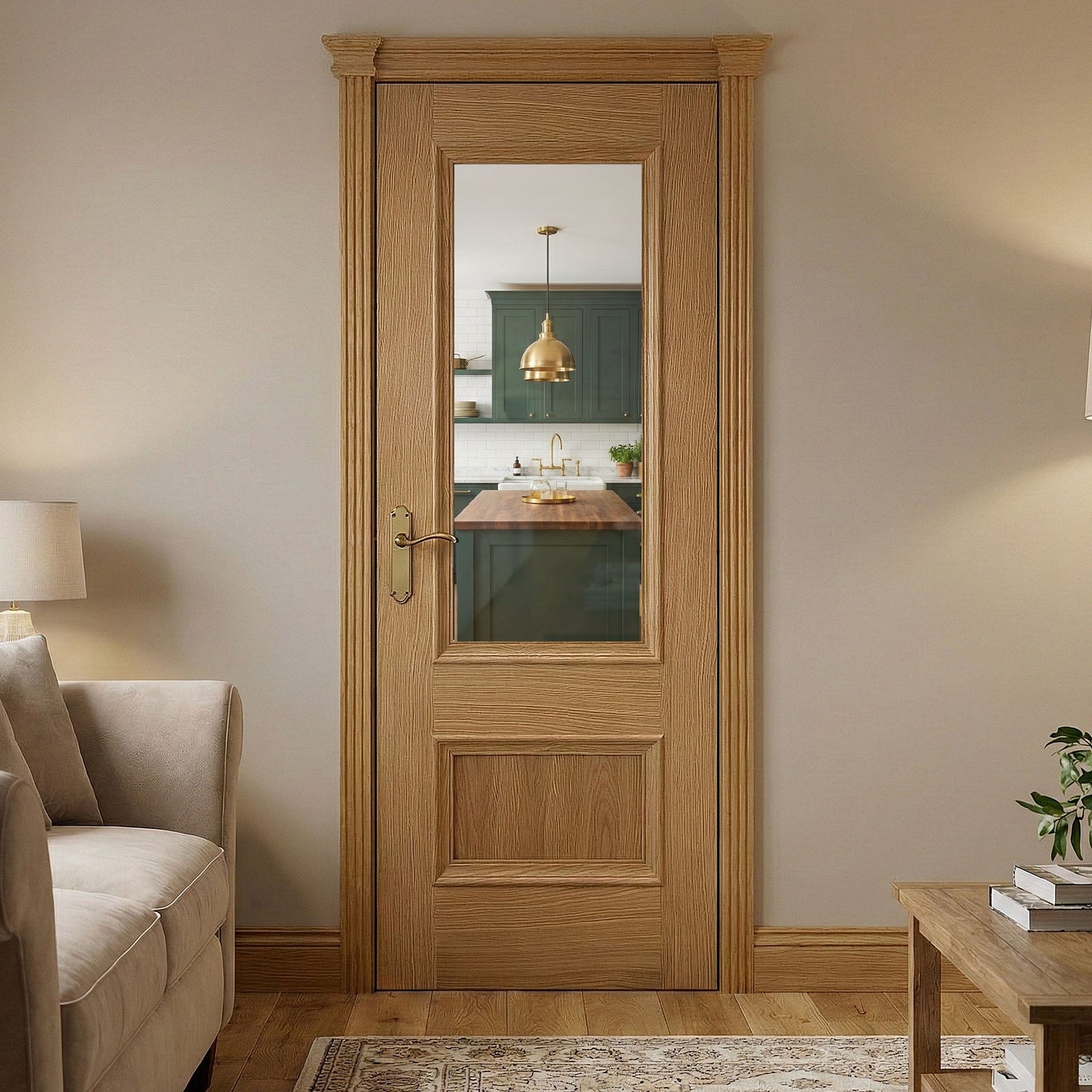 Oak Internal Fully Finished Clear Glass Mayfair 2 Panel Door