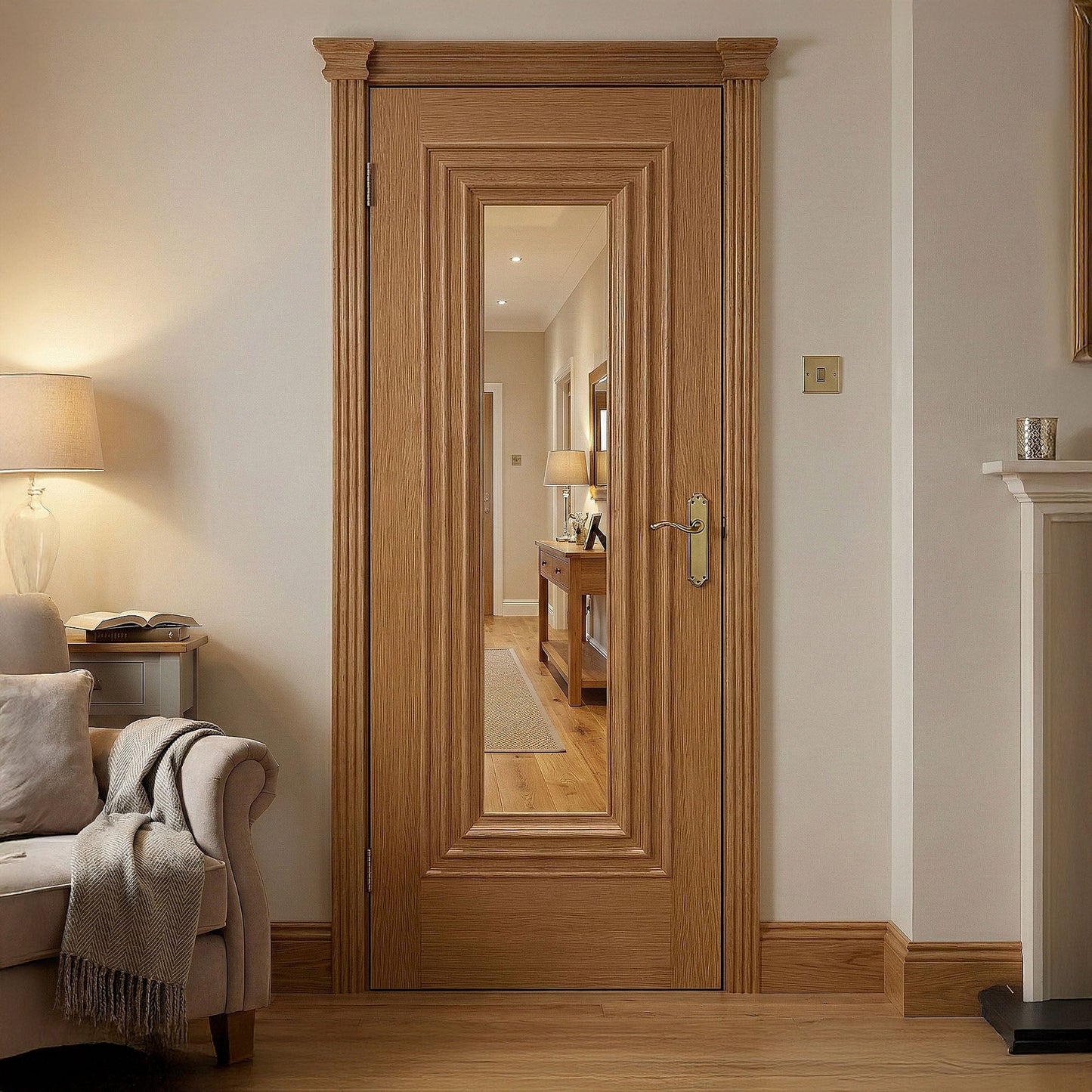 Oak Internal Fully Finished Clear Glass Trinity Door