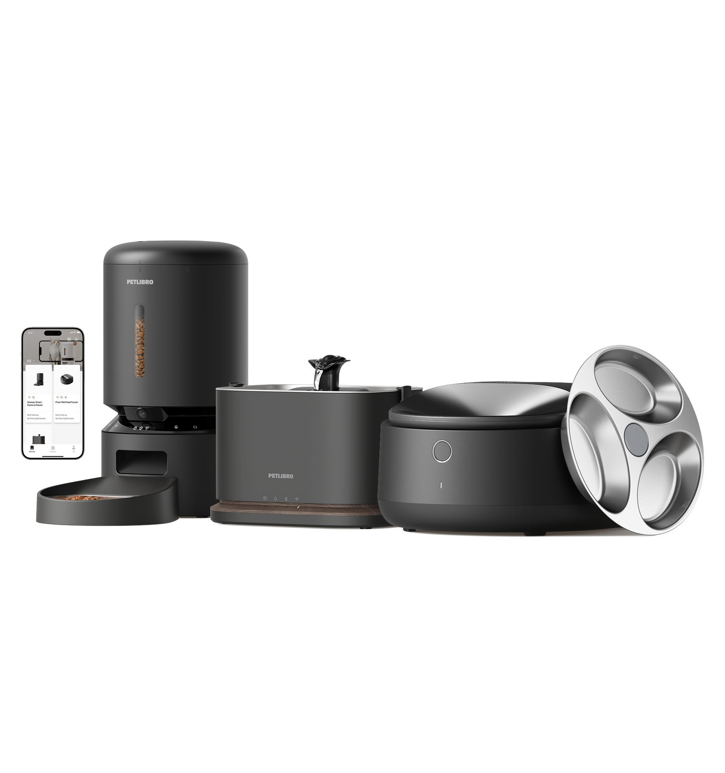 Polar Smart Wet Food Feeder & Granary Smart Camera Feeder & Dockstream 2 Smart Cordless Fountain