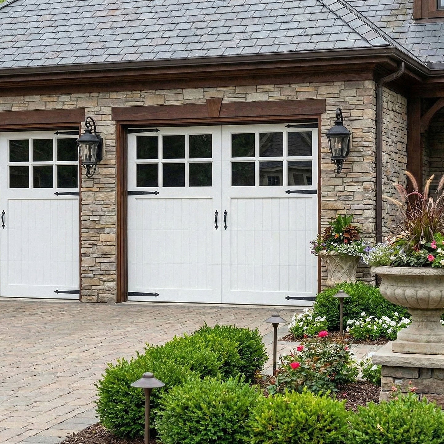 White Painted External 6 Light Obscure Glass Framed, Ledged & Braced Garage Door