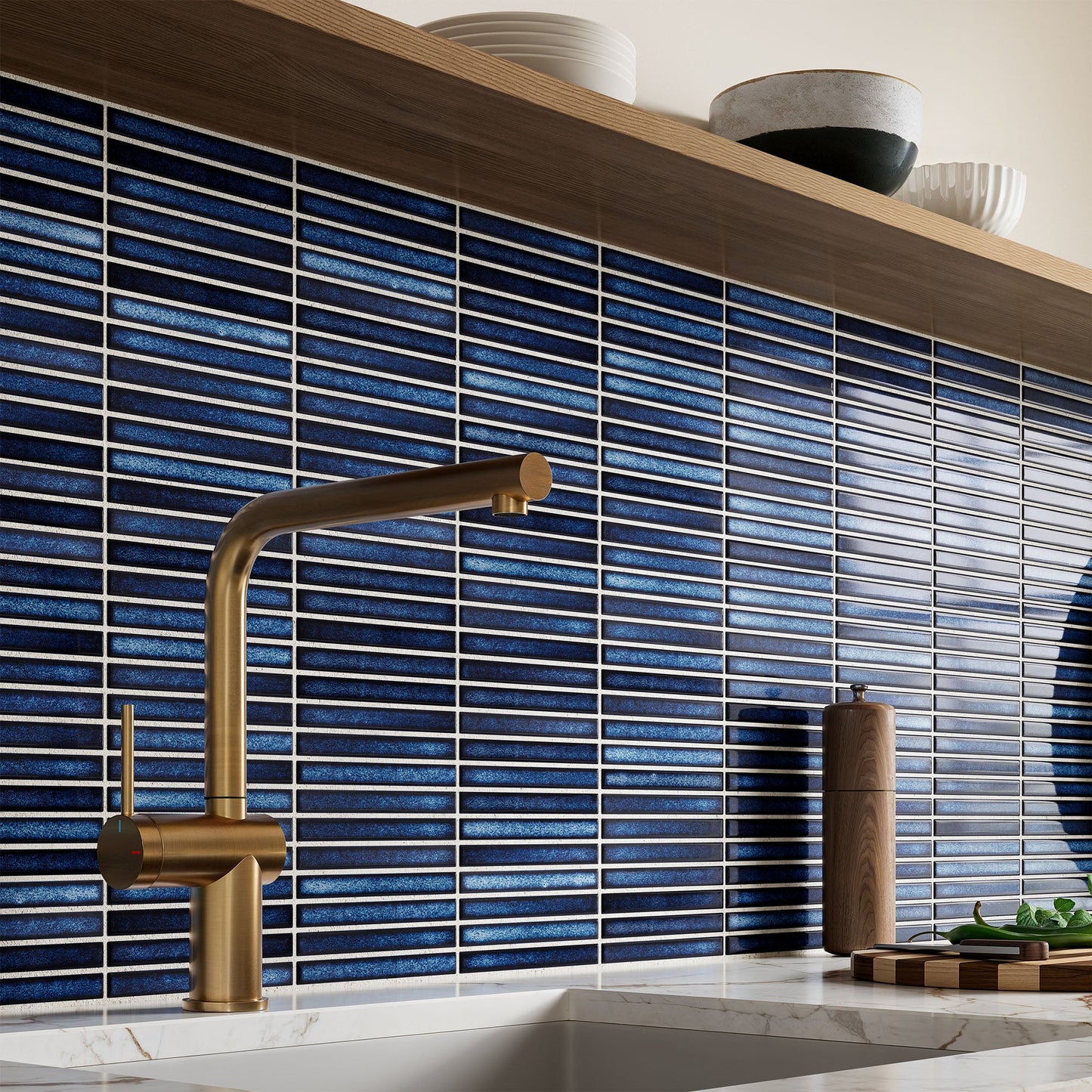 Blue Gloss - Linear Smooth Mosaic Porcelain Wall Tile