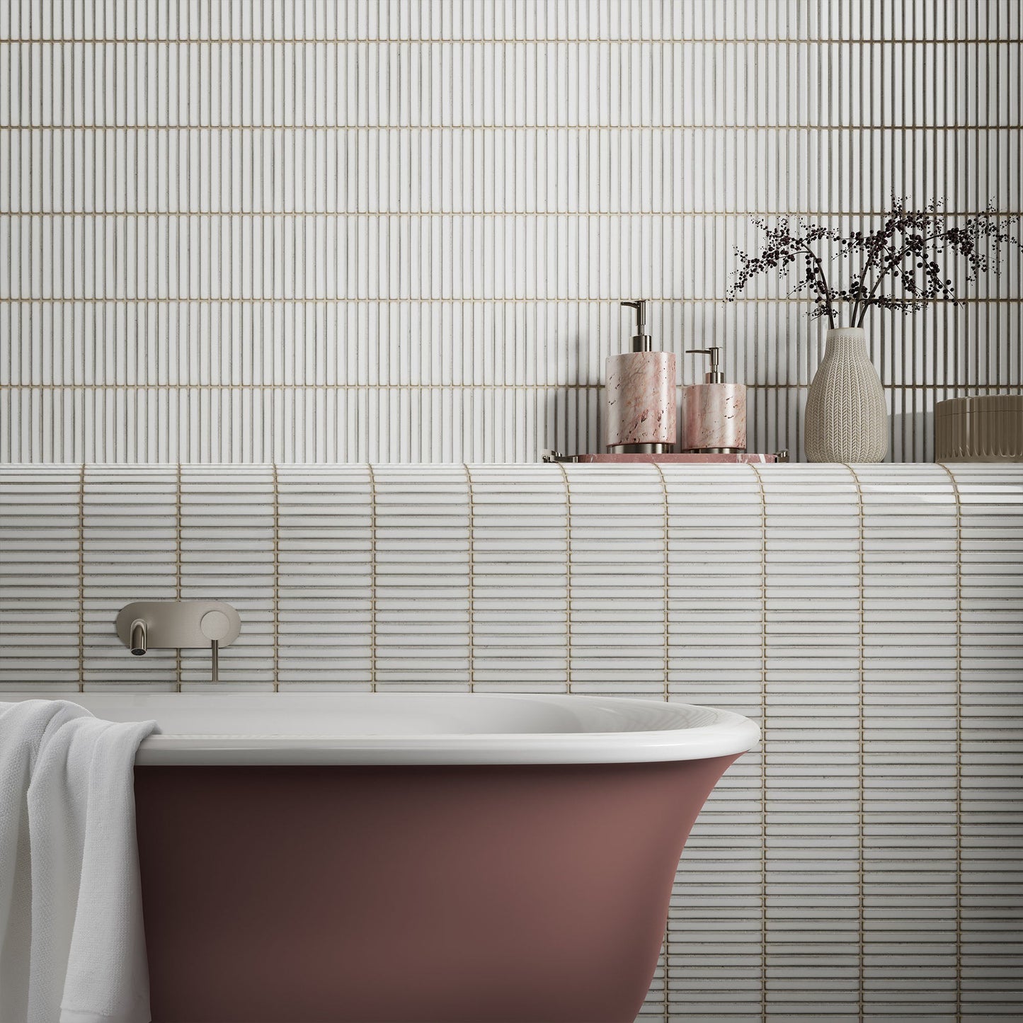 White Gloss - Linear Smooth Mosaic Porcelain Wall Tile Sample