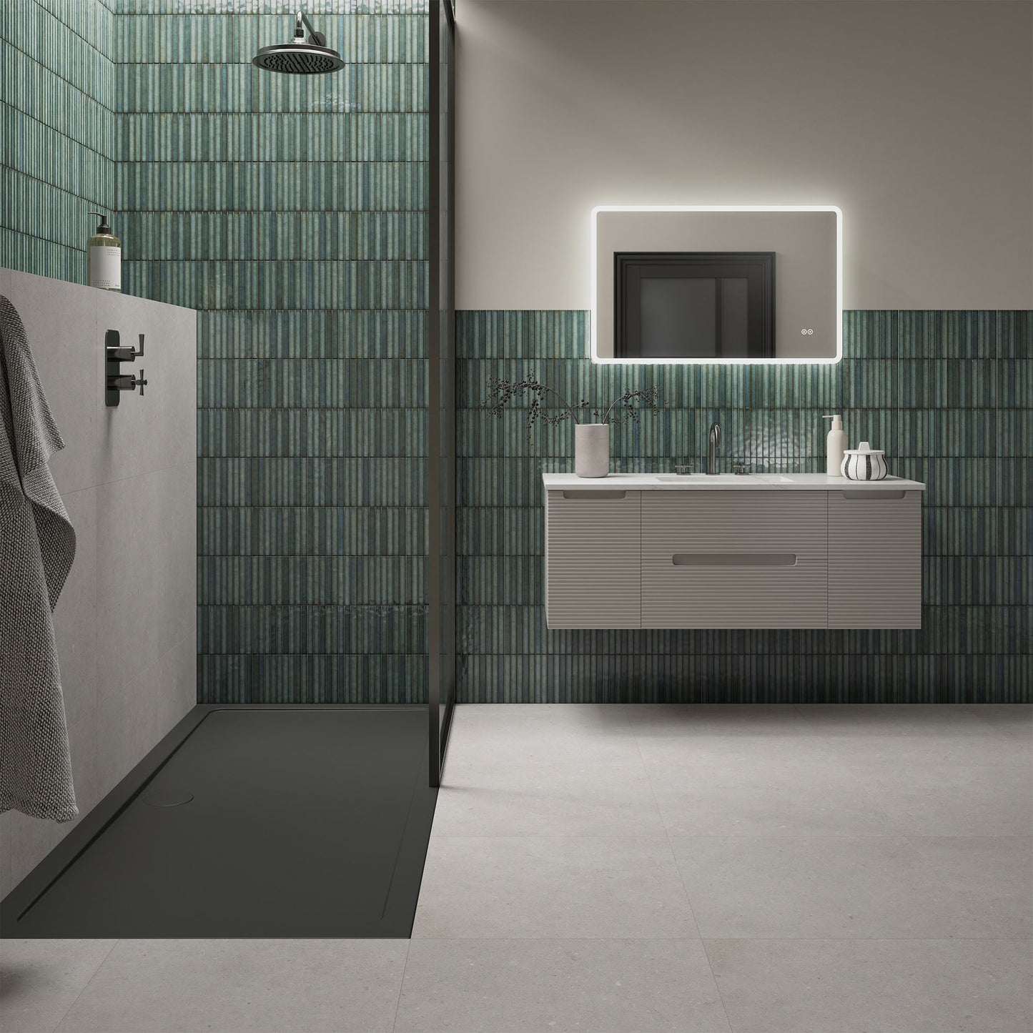 Emerald Gloss - Elara Smooth Linear Ceramic Wall Tile Sample
