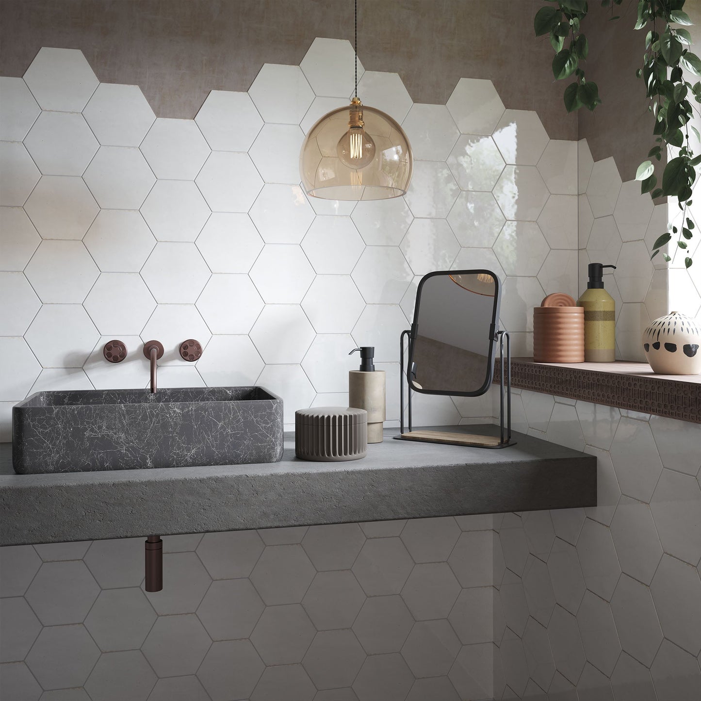 White Gloss - Aura Smooth Hexagon Ceramic Wall Tile Sample
