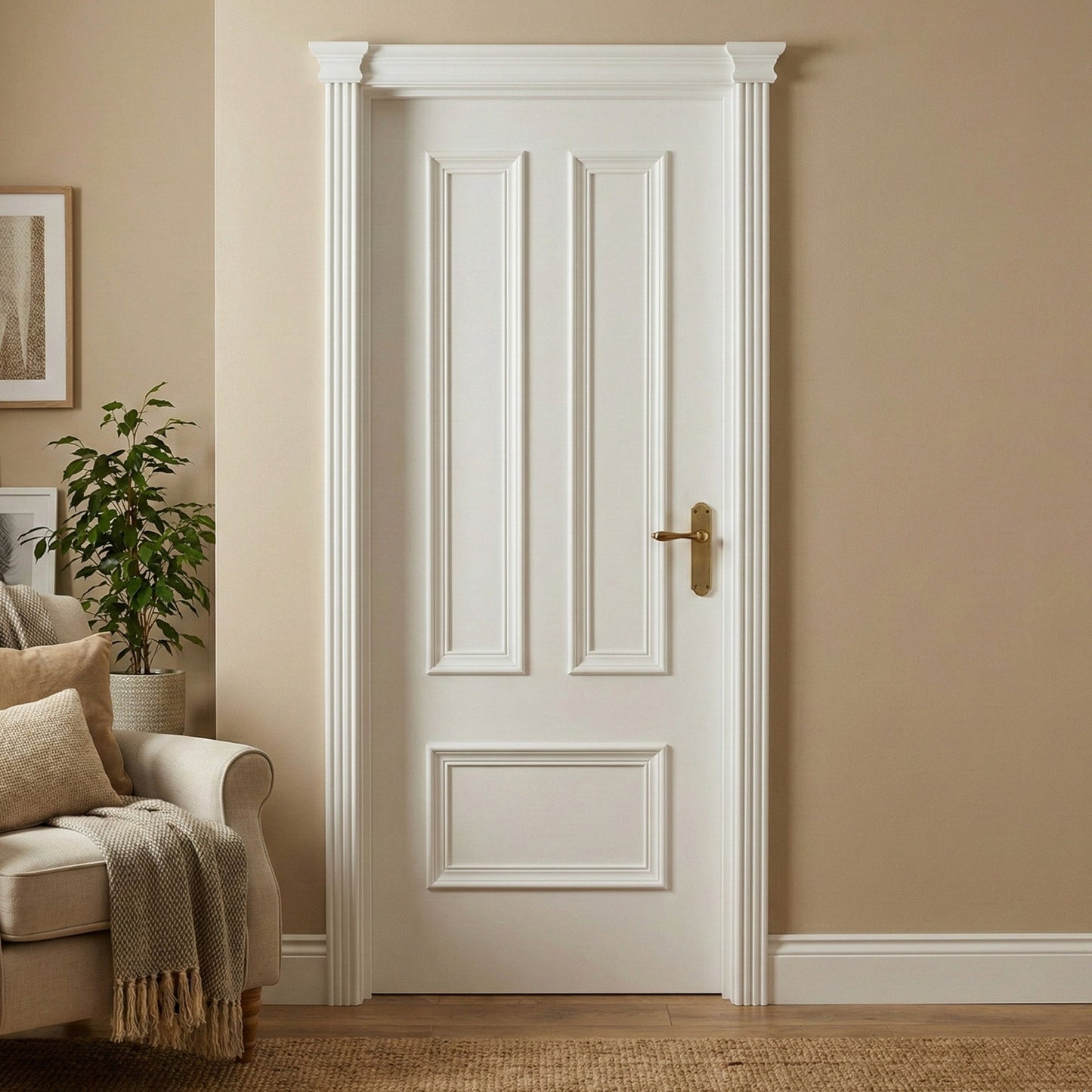 White Internal Fully Finished Belgravia 3 Panel Fire Door