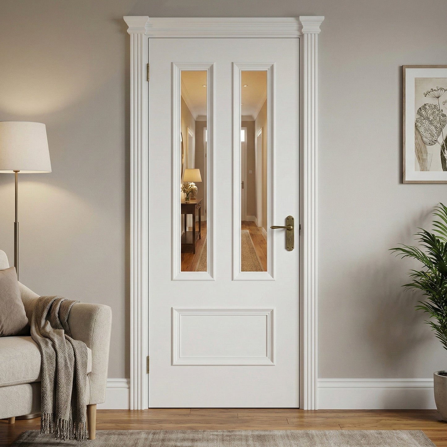 White Internal Fully Finished Clear Glass Belgravia 3 Panel Door