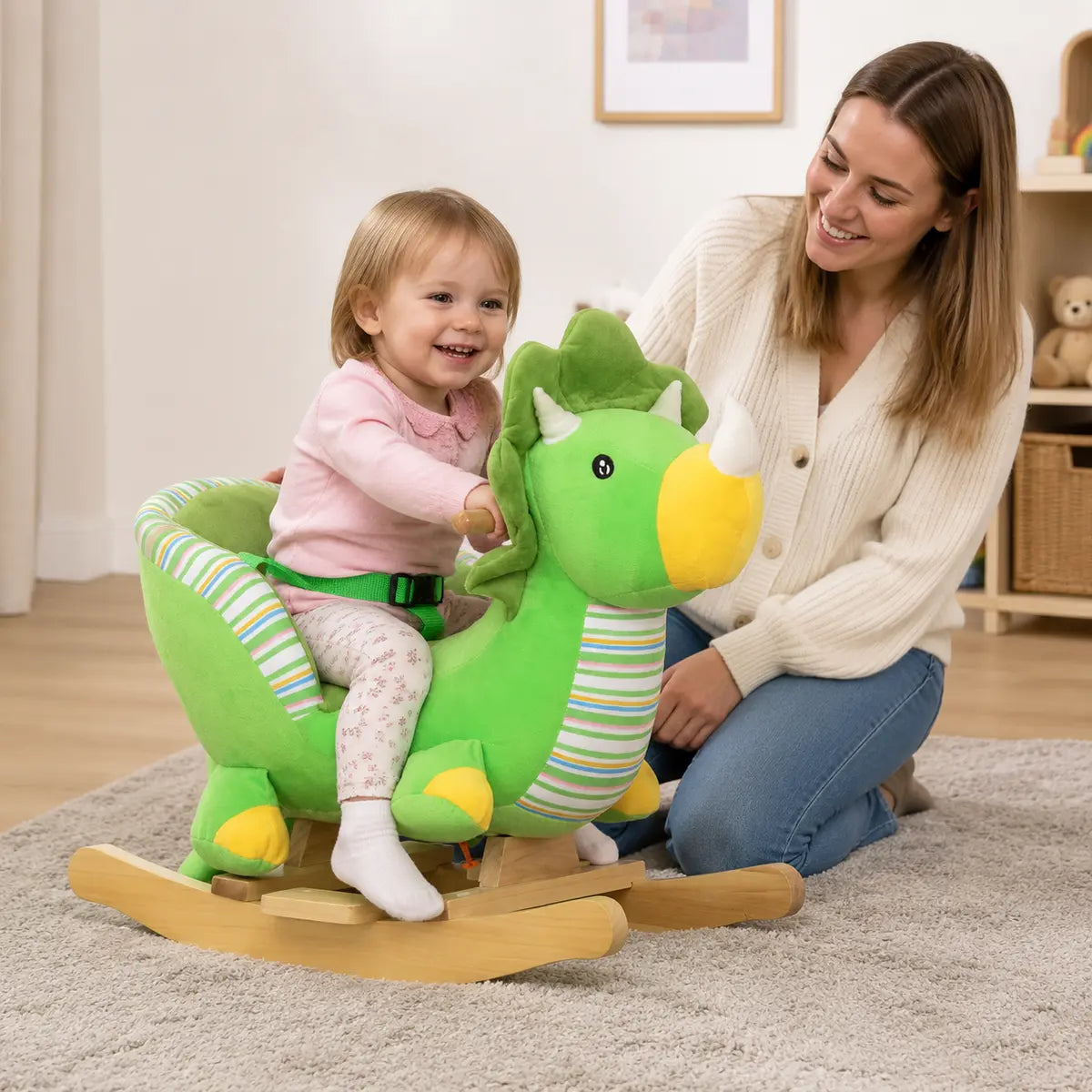 Dinosaur Plush Rocking Horse with Sound – Green