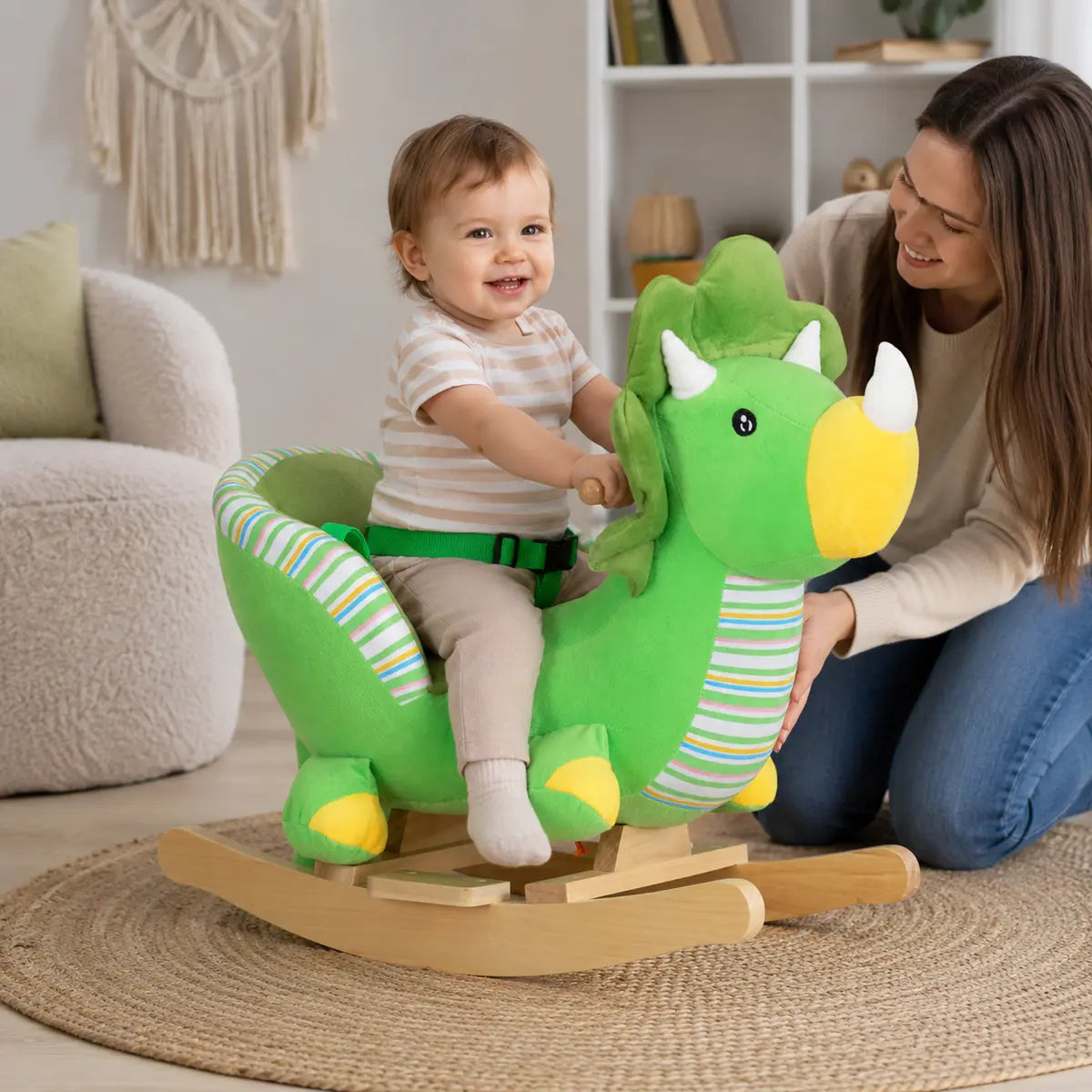 Dinosaur Plush Rocking Horse with Sound – Green