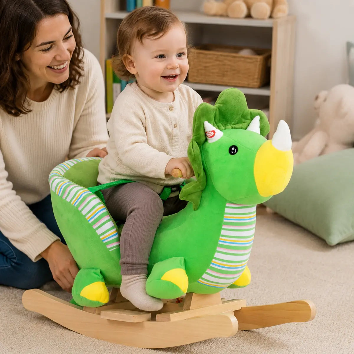 Dinosaur Plush Rocking Horse with Sound – Green