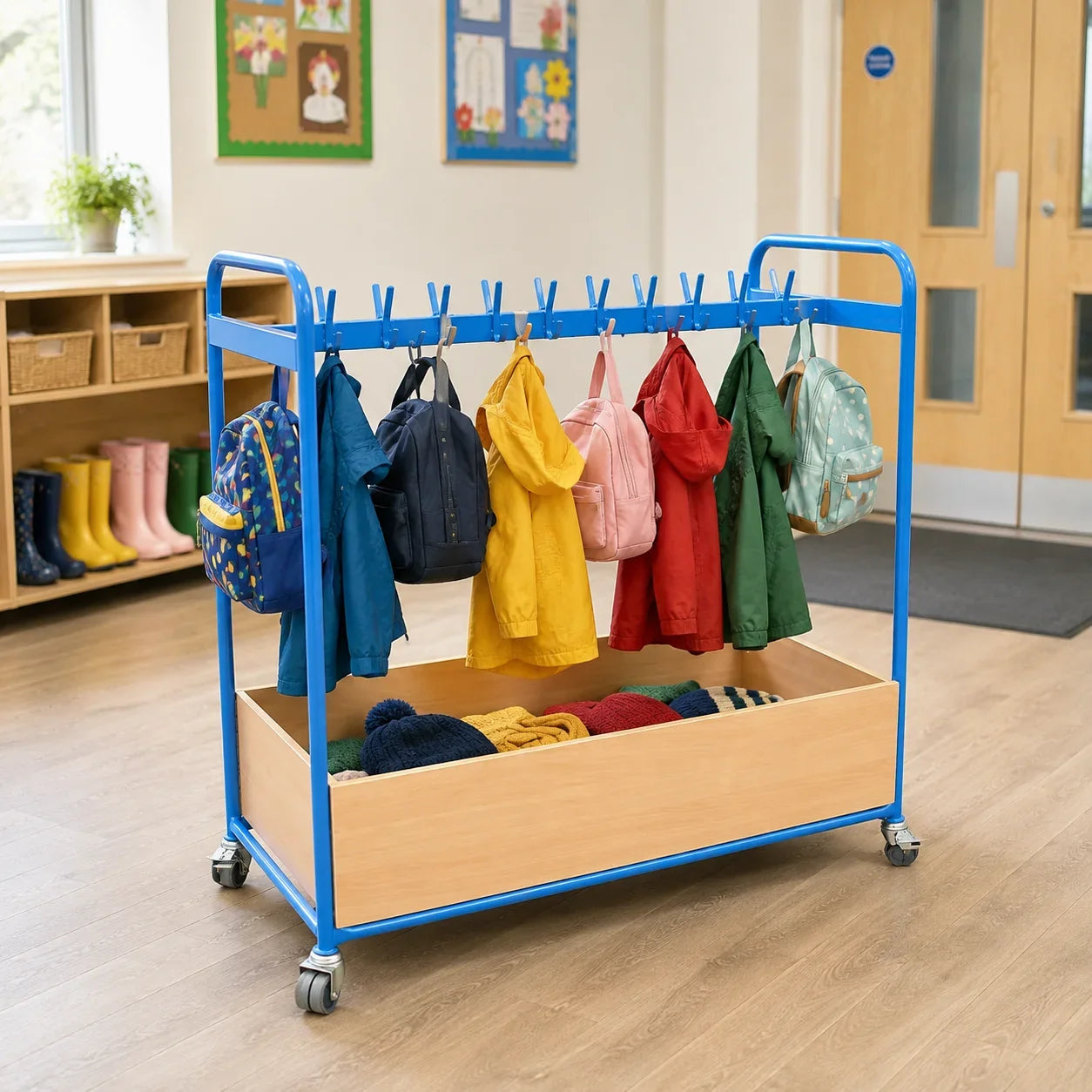 Double Sided Blue Cloakroom Trolley