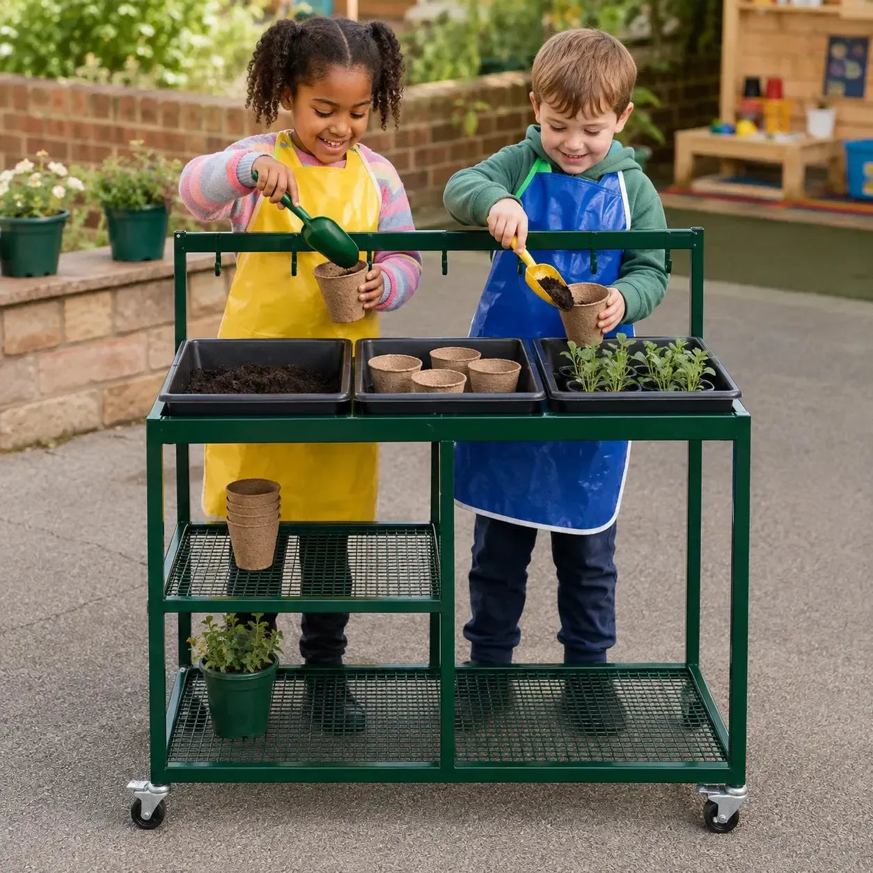 Garden Potting Station Metal Trolley