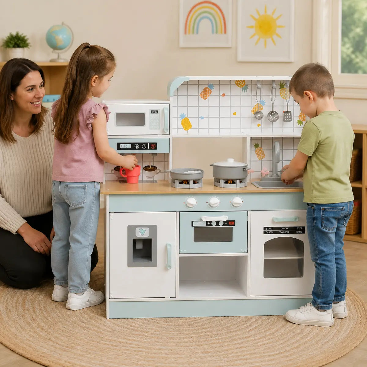 Kids' Play Kitchen with Light, Sound, Coffee Maker and Ice Maker