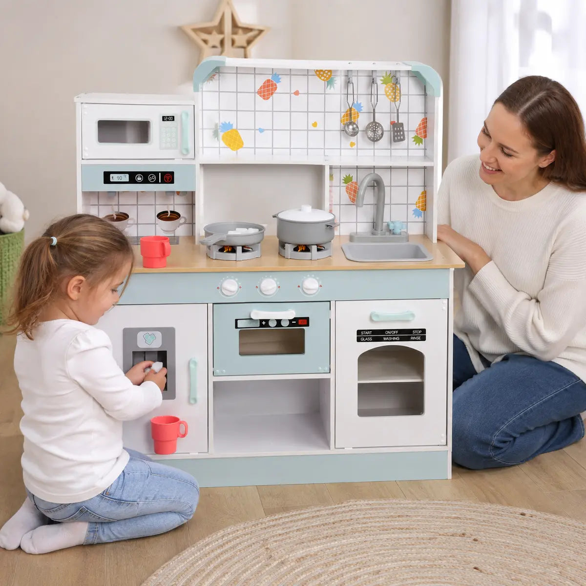 Kids' Play Kitchen with Light, Sound, Coffee Maker and Ice Maker