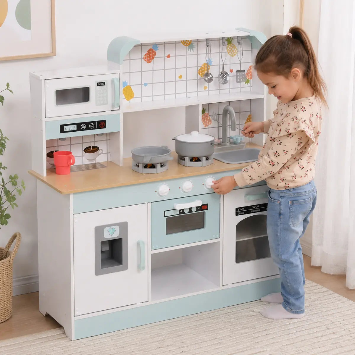 Kids' Play Kitchen with Light, Sound, Coffee Maker and Ice Maker