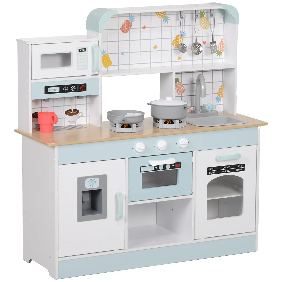 Kids' Play Kitchen with Light, Sound, Coffee Maker and Ice Maker