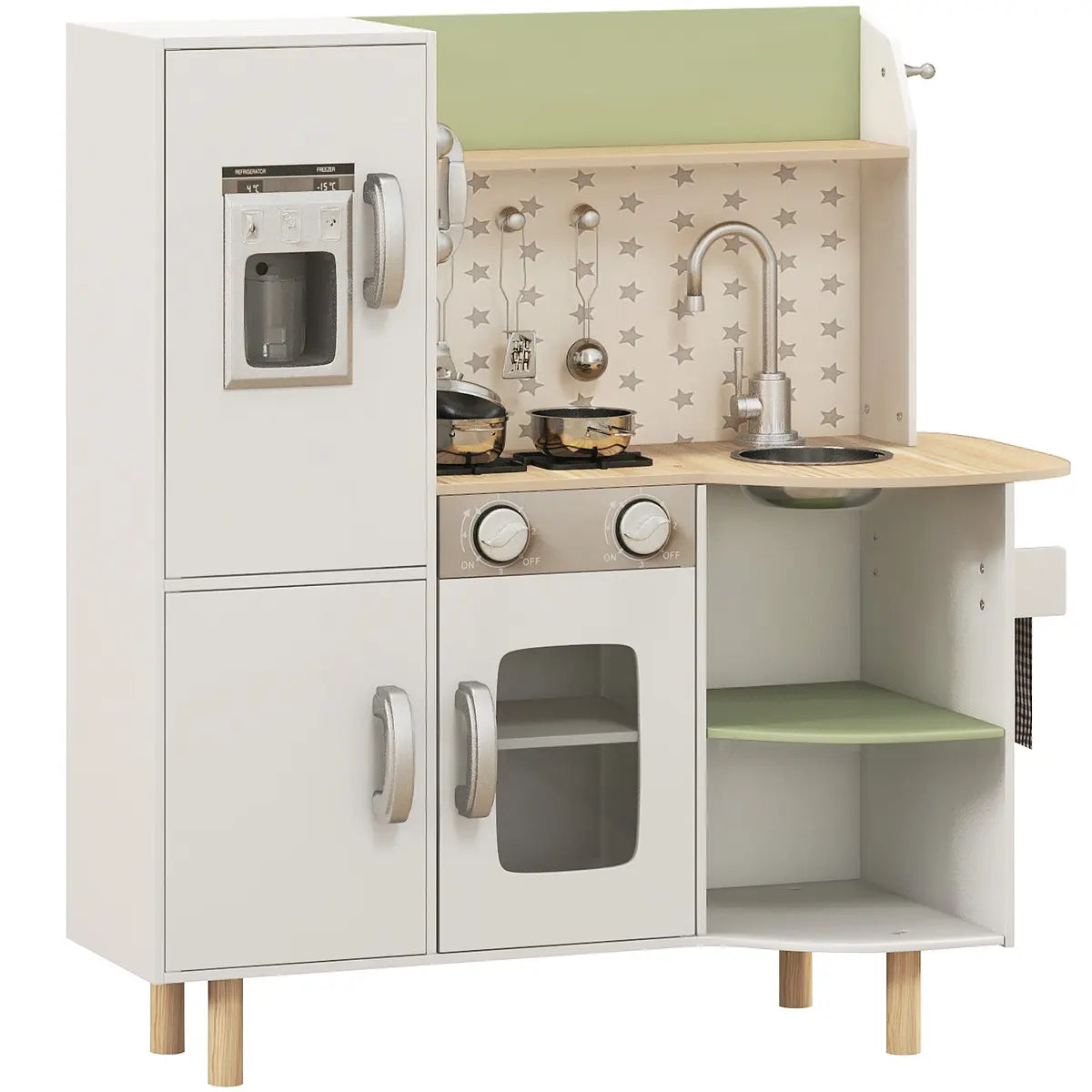 Kids' Play Kitchen with Phone, Ice Maker, Stove and Sink – White