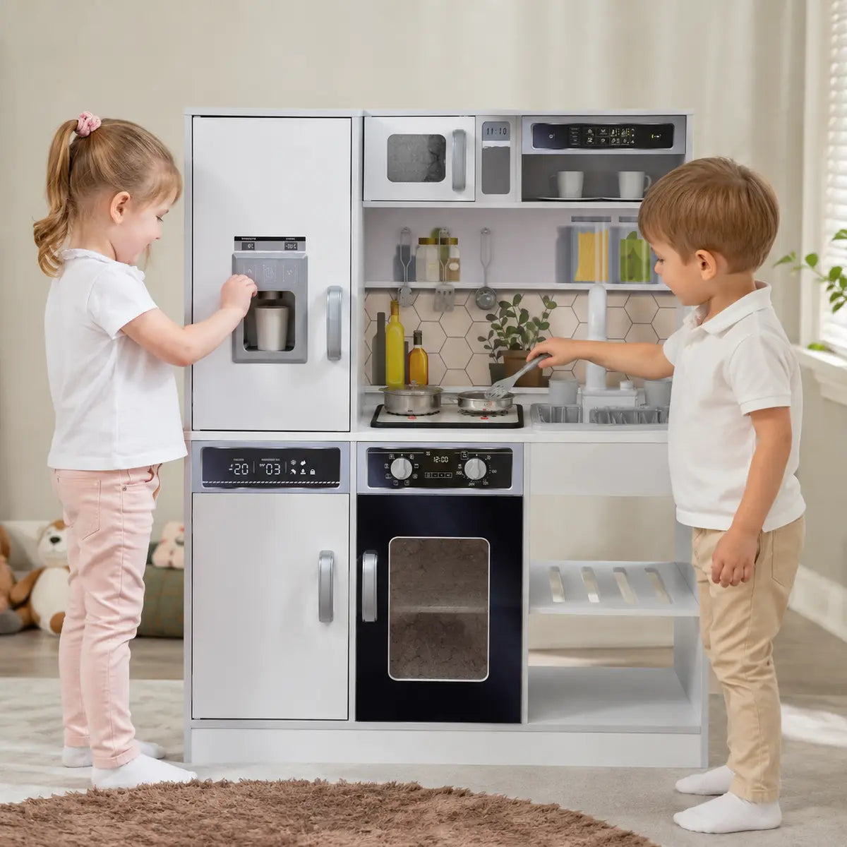 Kids' Play Kitchen with Running Water, Lights and Sounds