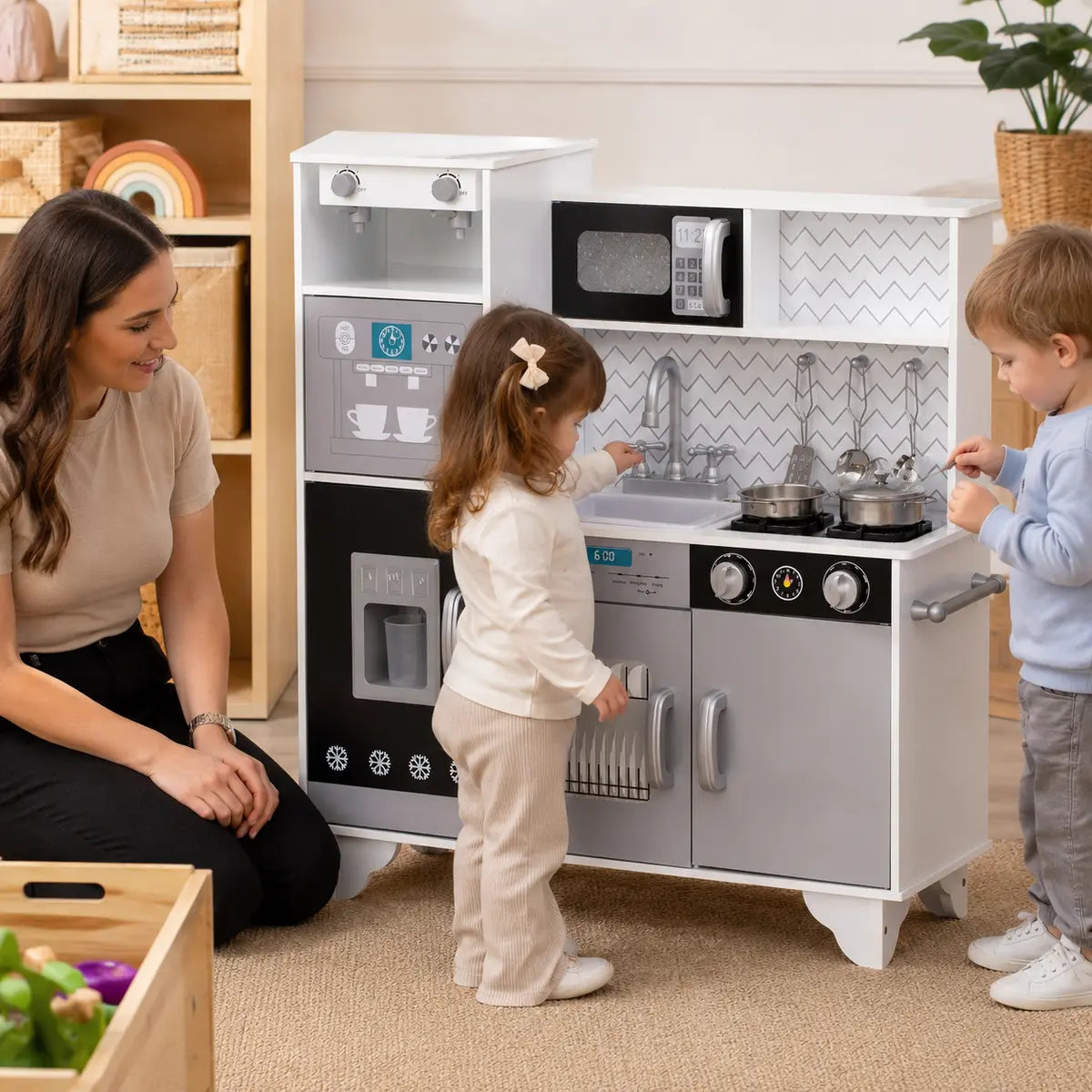 Kids' Play Kitchen with Sound, Ice Maker and Coffee Maker – White