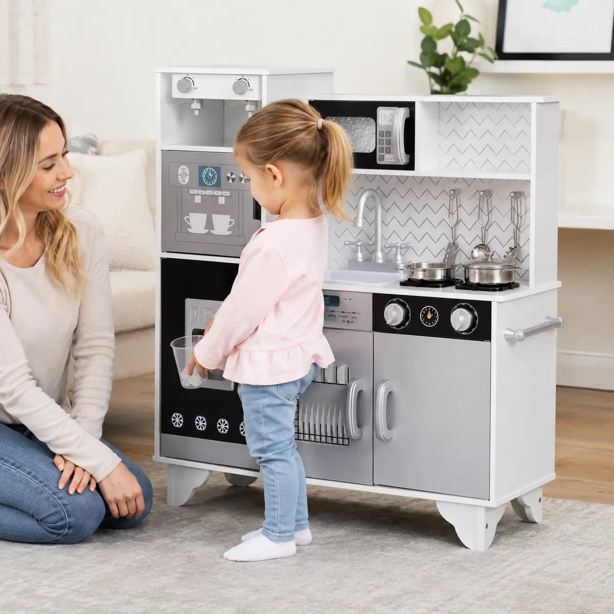 Kids' Play Kitchen with Sound, Ice Maker and Coffee Maker – White