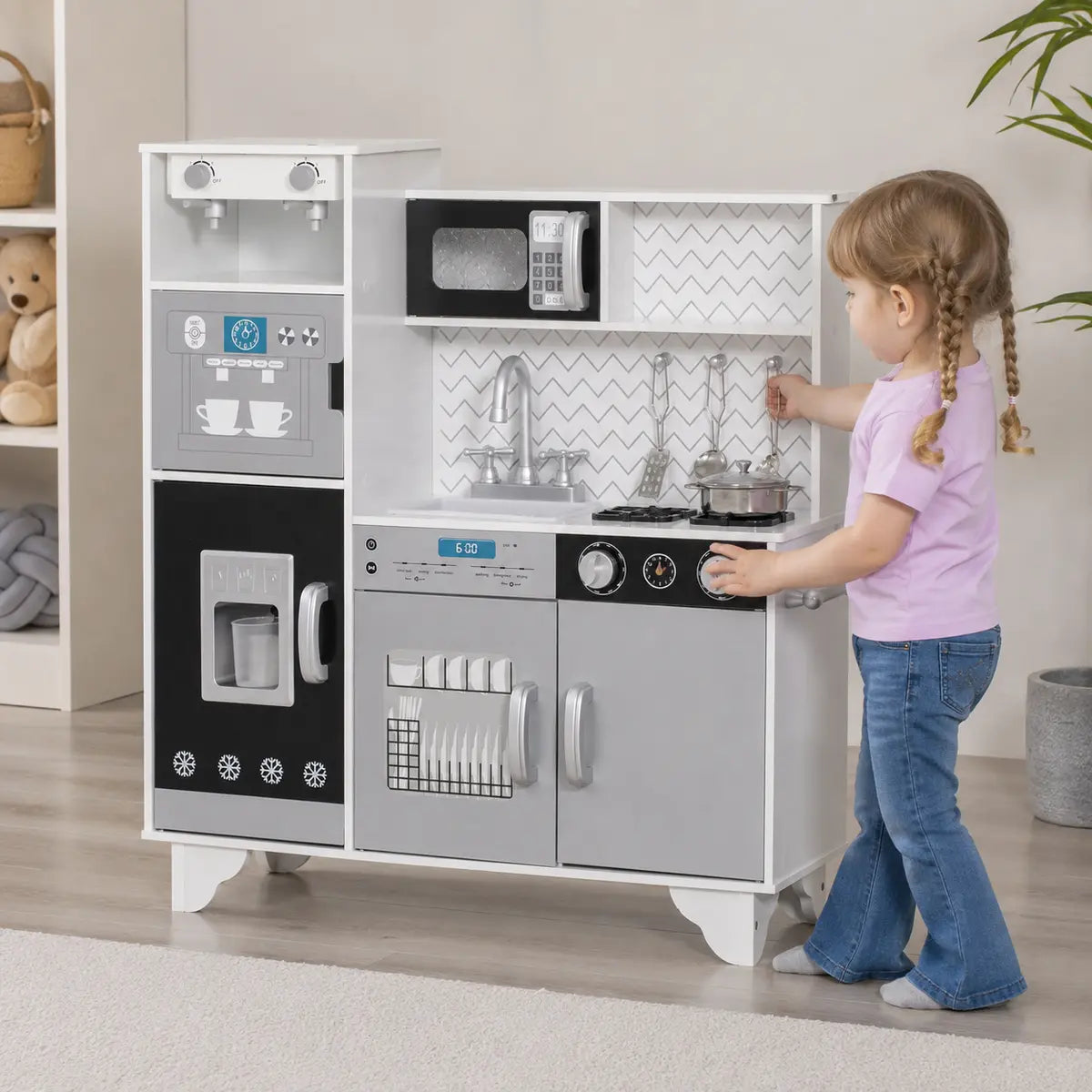 Kids' Play Kitchen with Sound, Ice Maker and Coffee Maker – White
