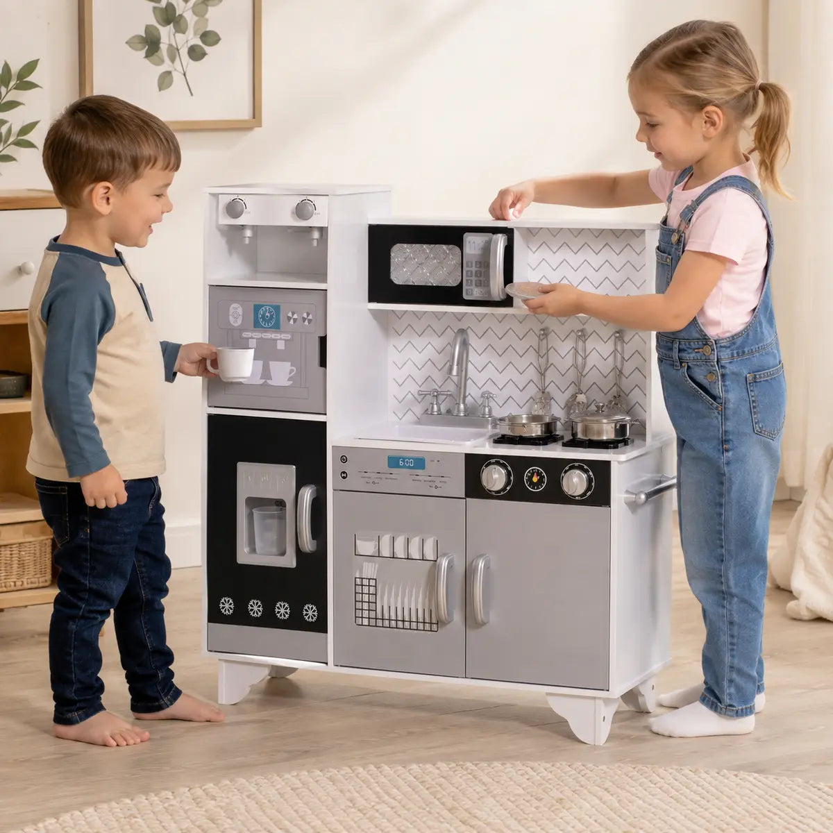 Kids' Play Kitchen with Sound, Ice Maker and Coffee Maker – White