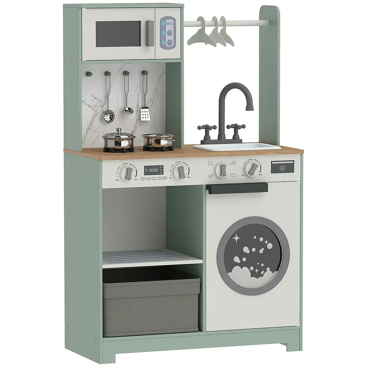 Kids Pretend Play Kitchen with Laundry Centre and Accessories