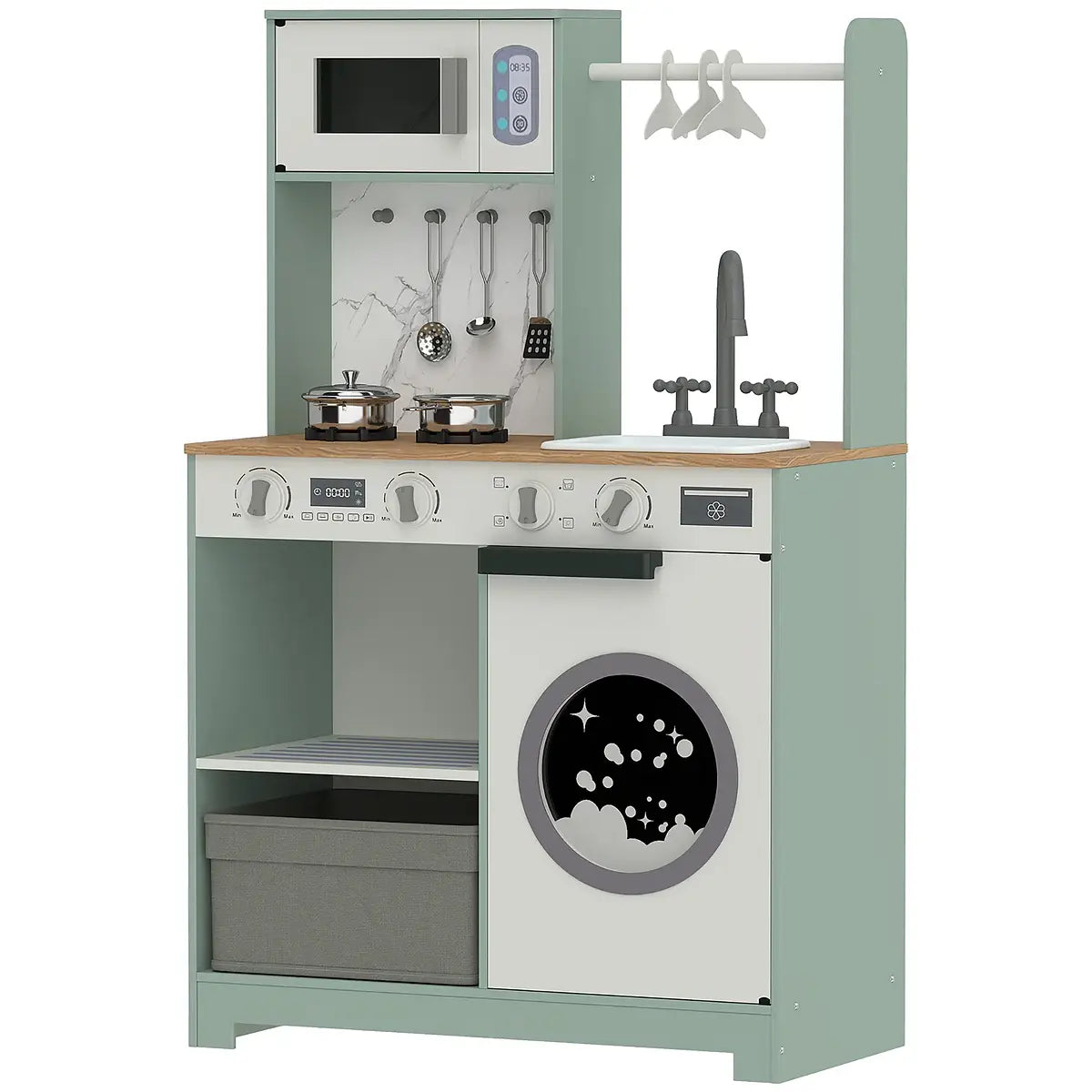 Kids Pretend Play Kitchen with Laundry Centre and Accessories