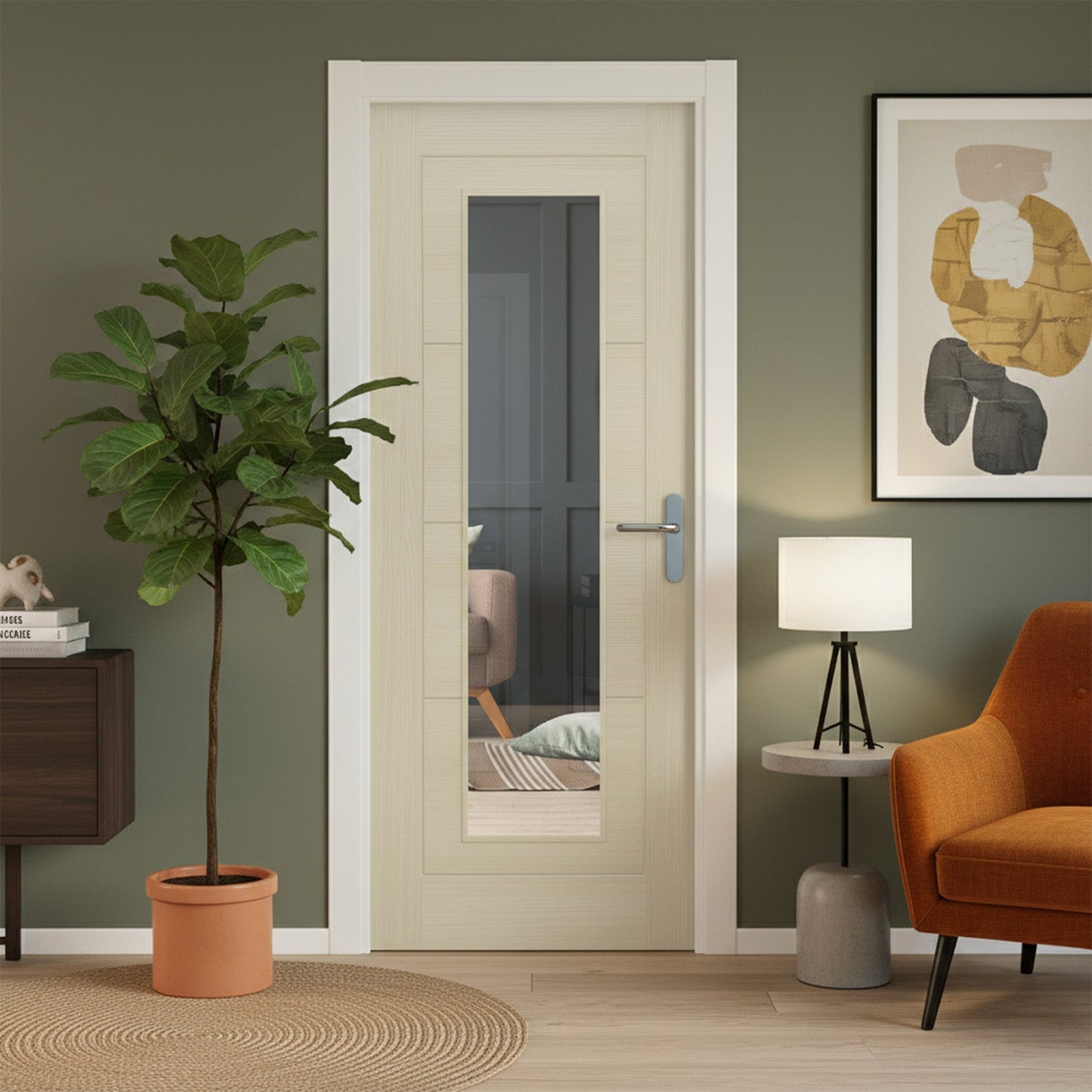B-Grade Blonde Oak Internal Fully Finished Endure Laminate Ladder Clear Glass Door