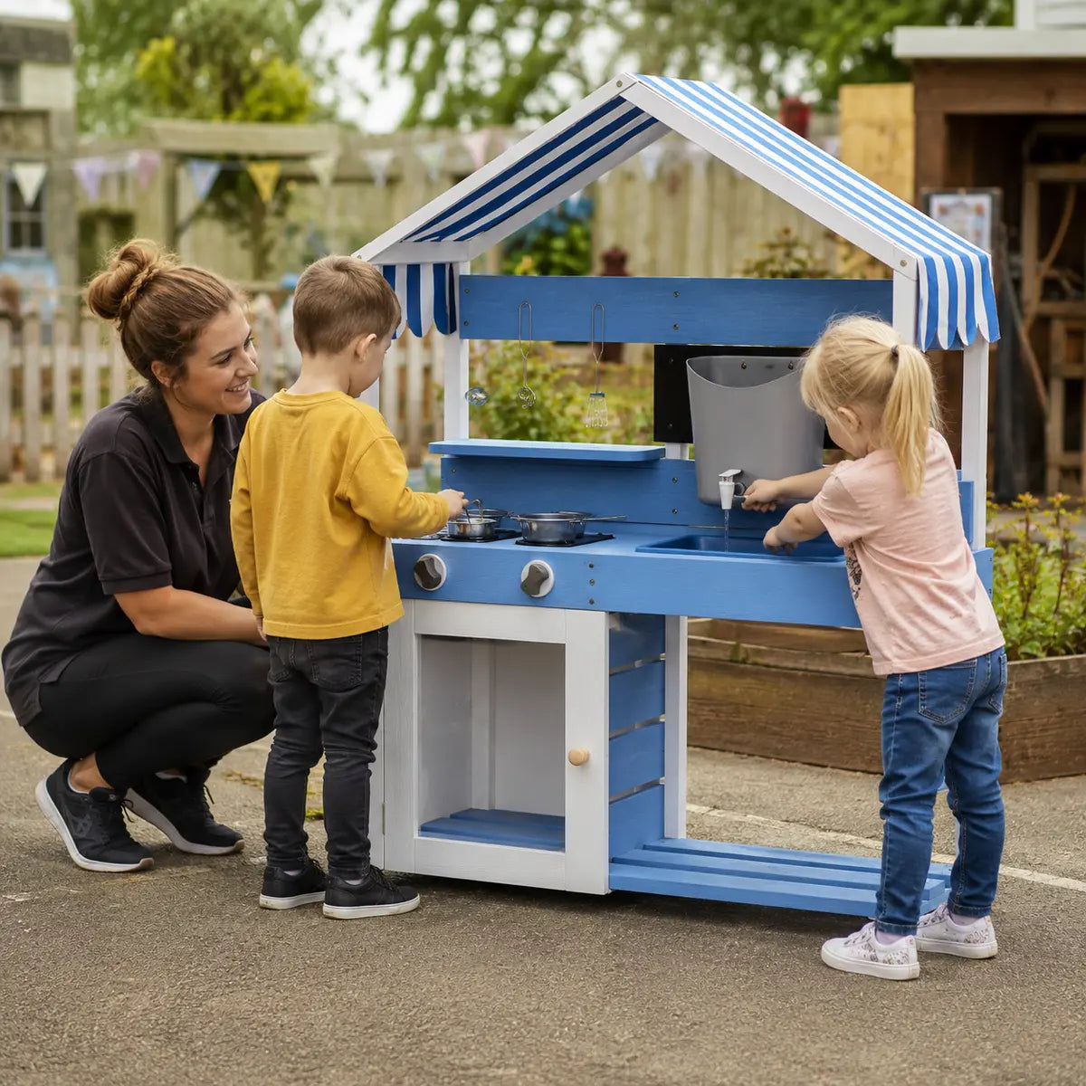 Outdoor Wooden Mud Kitchen with Sink and Accessories – Blue