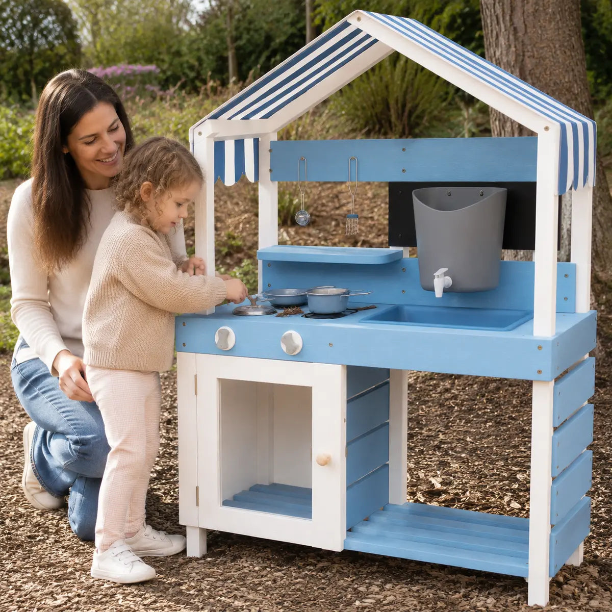 Outdoor Wooden Mud Kitchen with Sink and Accessories – Blue