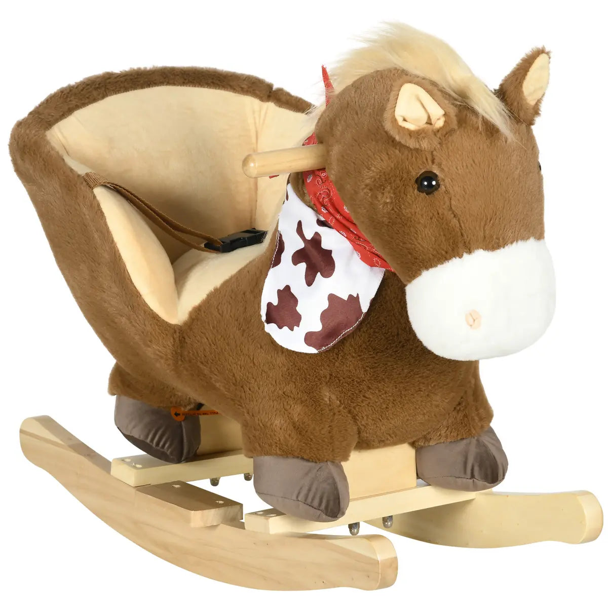 Plush Rocking Horse with Safety Harness and Sound – Brown