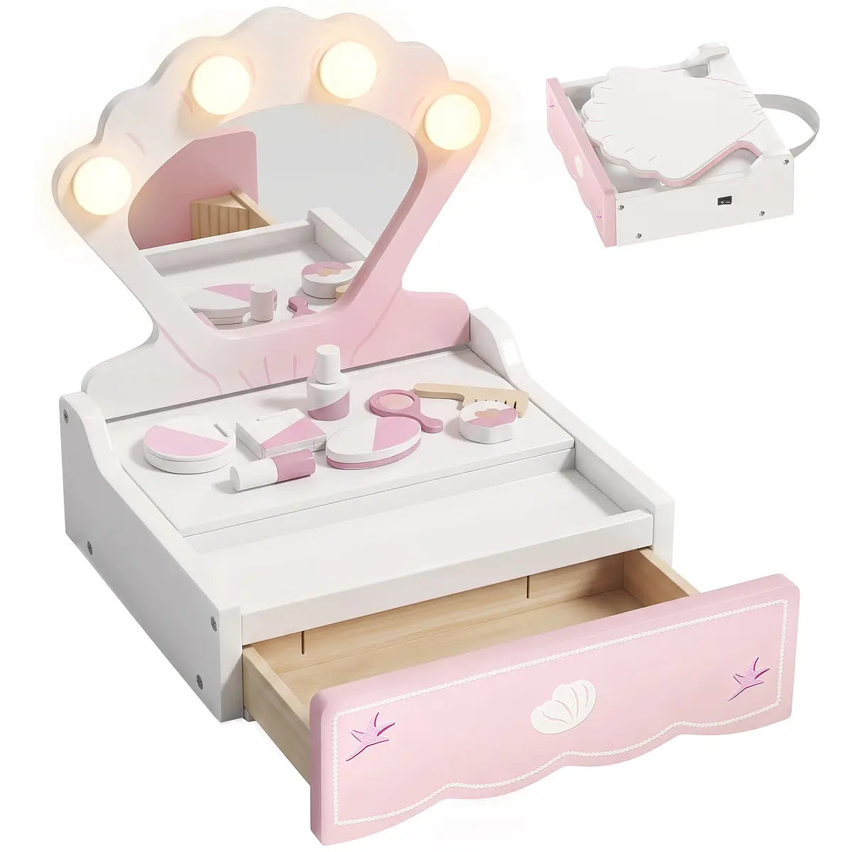 Portable Kids' Vanity Table with Lighted Mirror – Pink