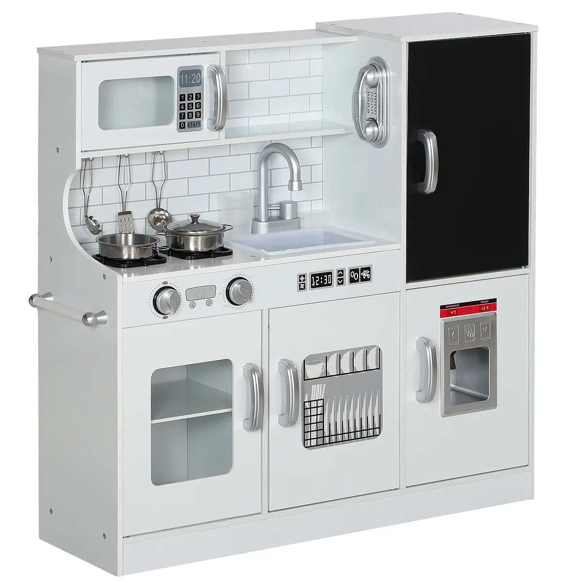 Pretend Play Kitchen with Phone, Chalkboard and Microwave – White
