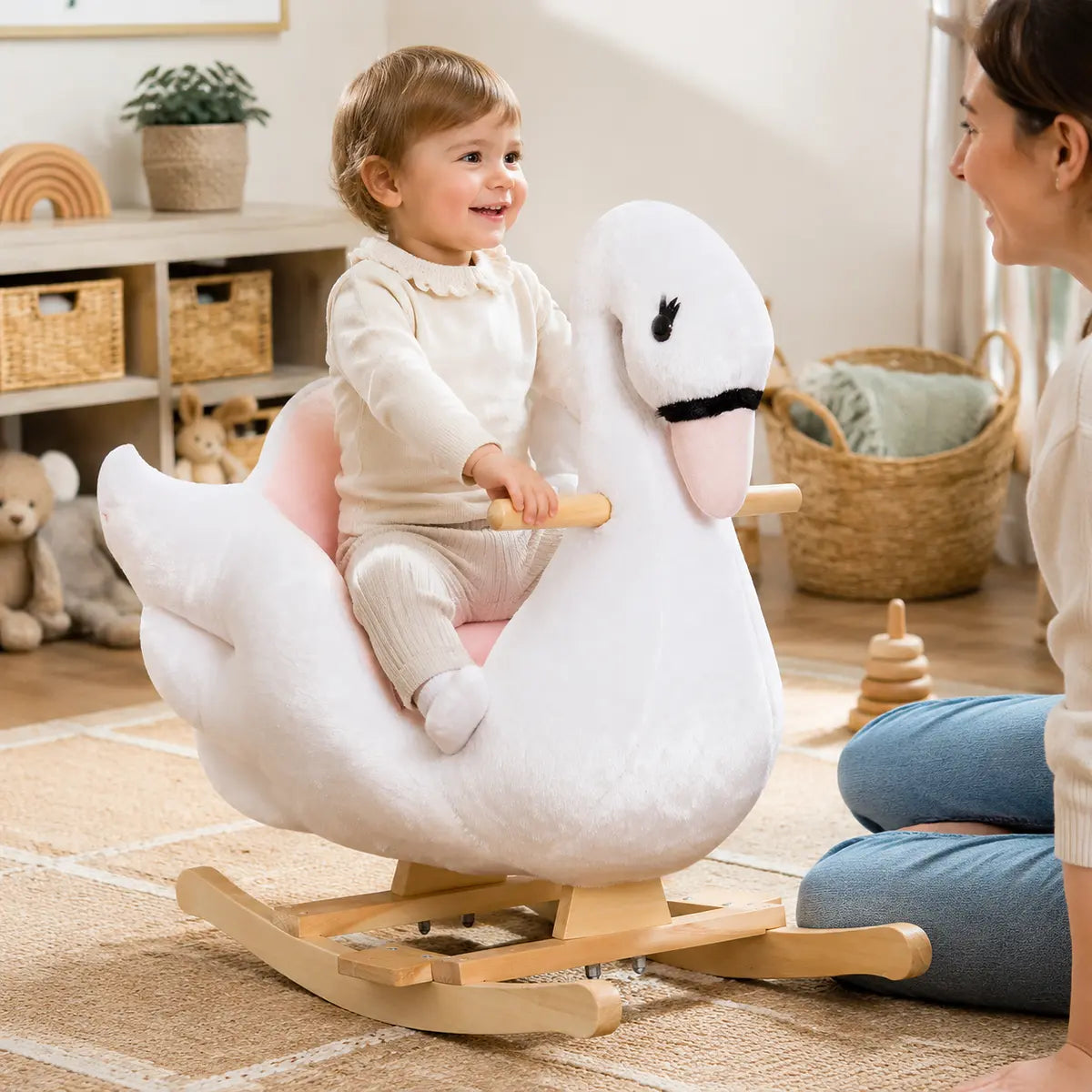Swan Plush Rocking Horse with Music