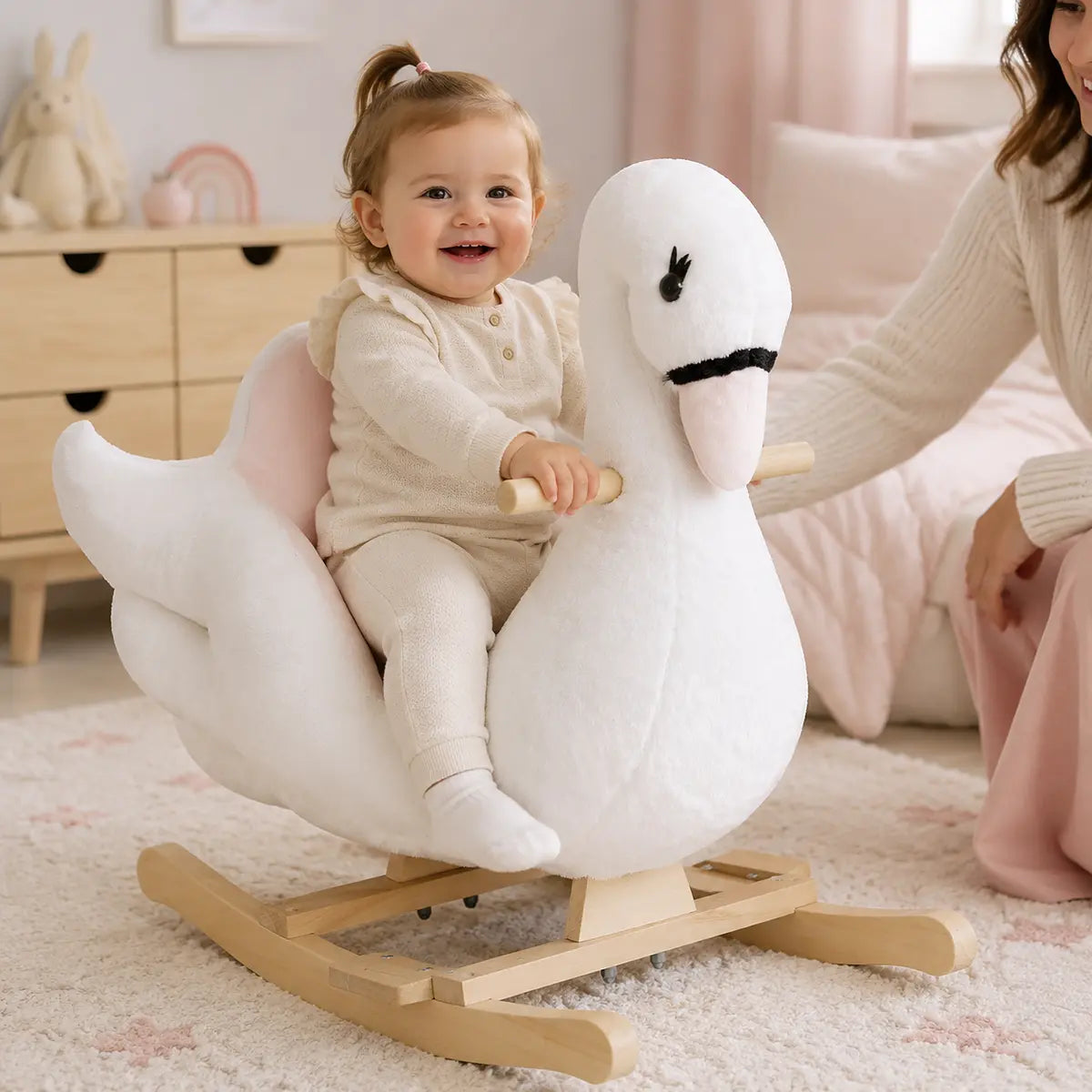 Swan Plush Rocking Horse with Music