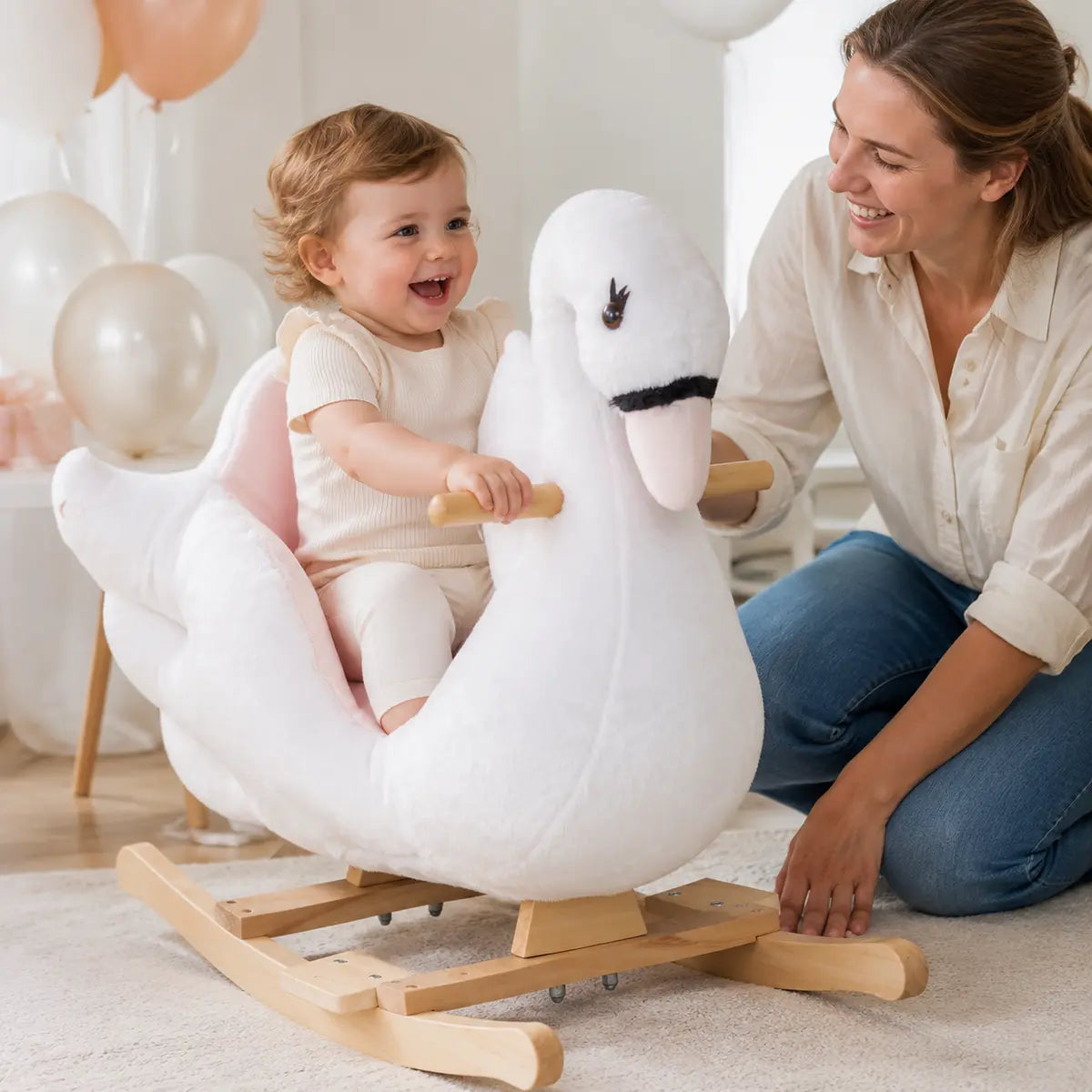 Swan Plush Rocking Horse with Music