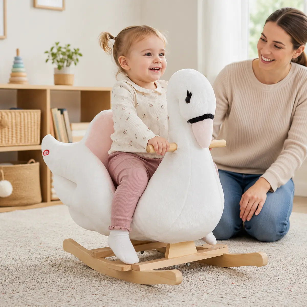 Swan Plush Rocking Horse with Music