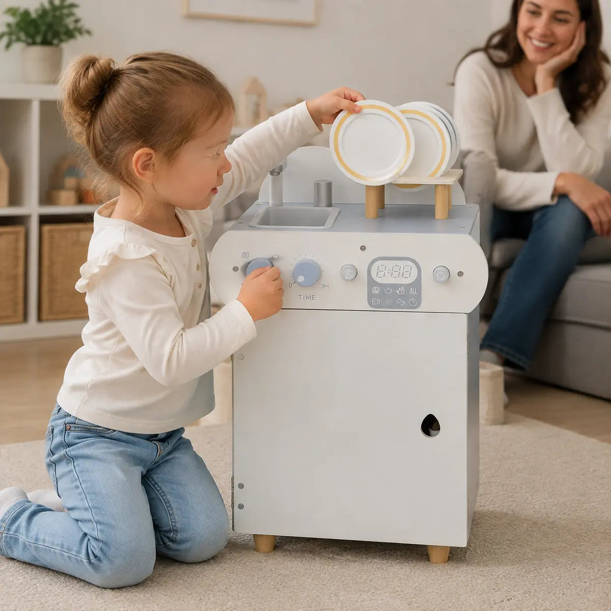 Wooden Dishwasher and Sink Pretend Play Set