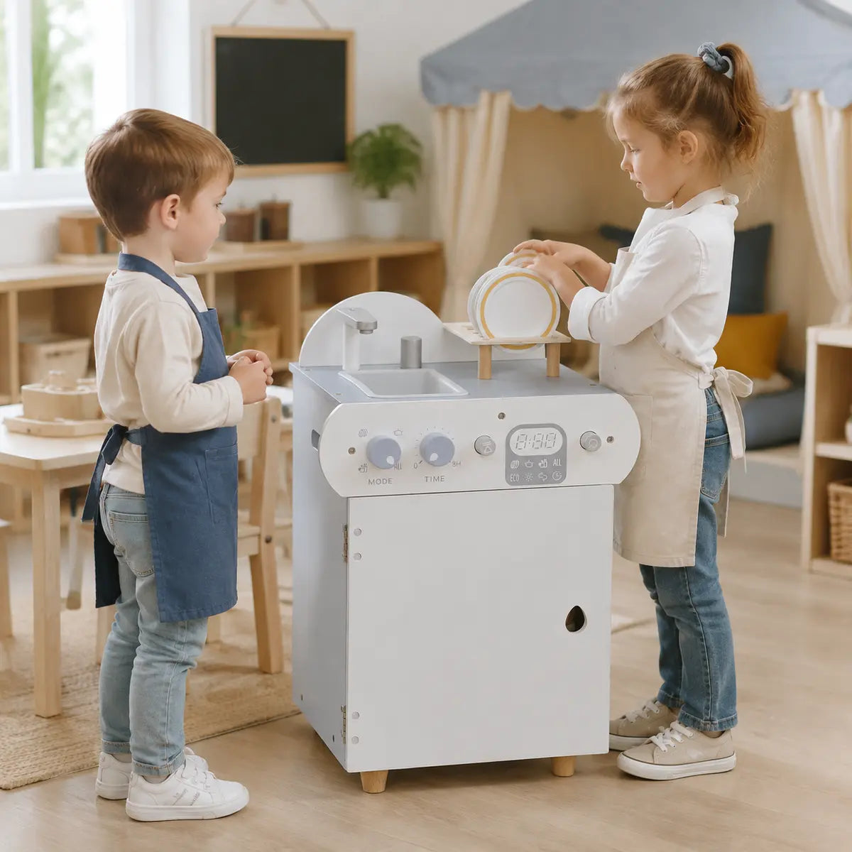 Wooden Dishwasher and Sink Pretend Play Set