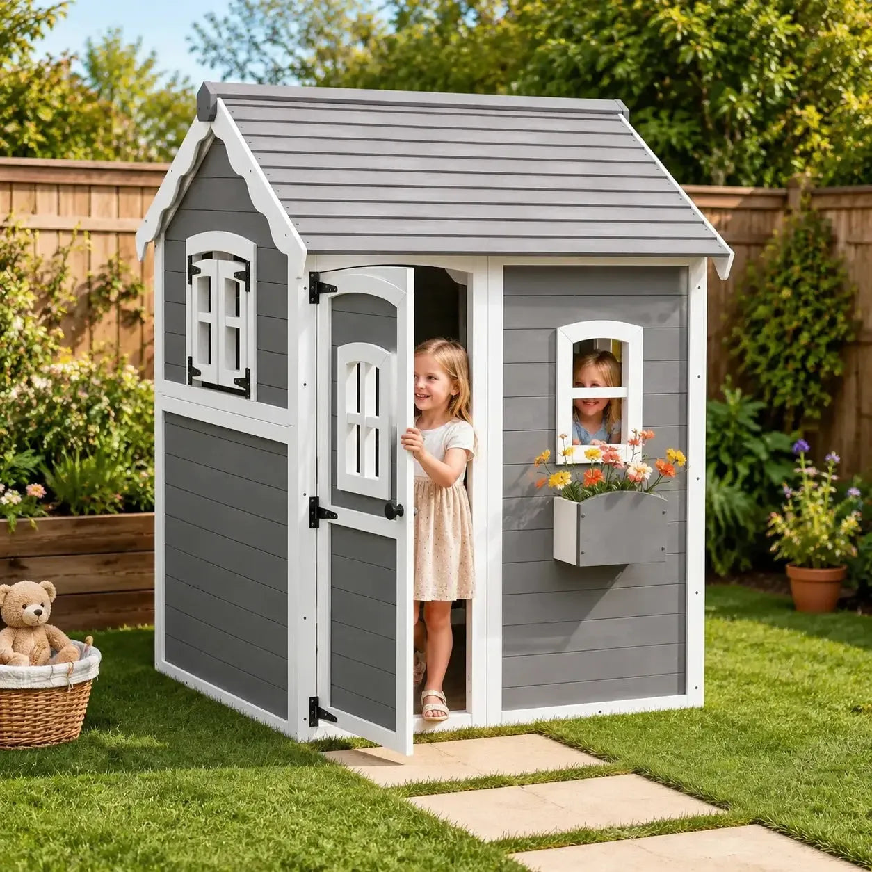 Wooden Garden Playhouse with Door and Windows