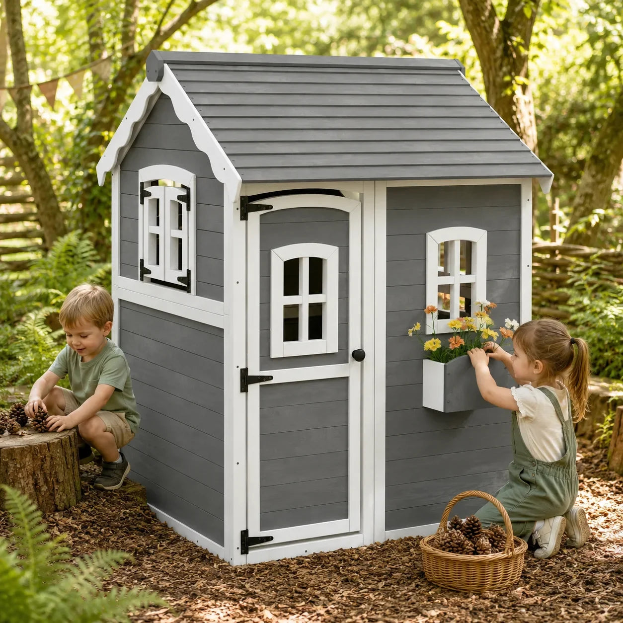 Wooden Garden Playhouse with Door and Windows