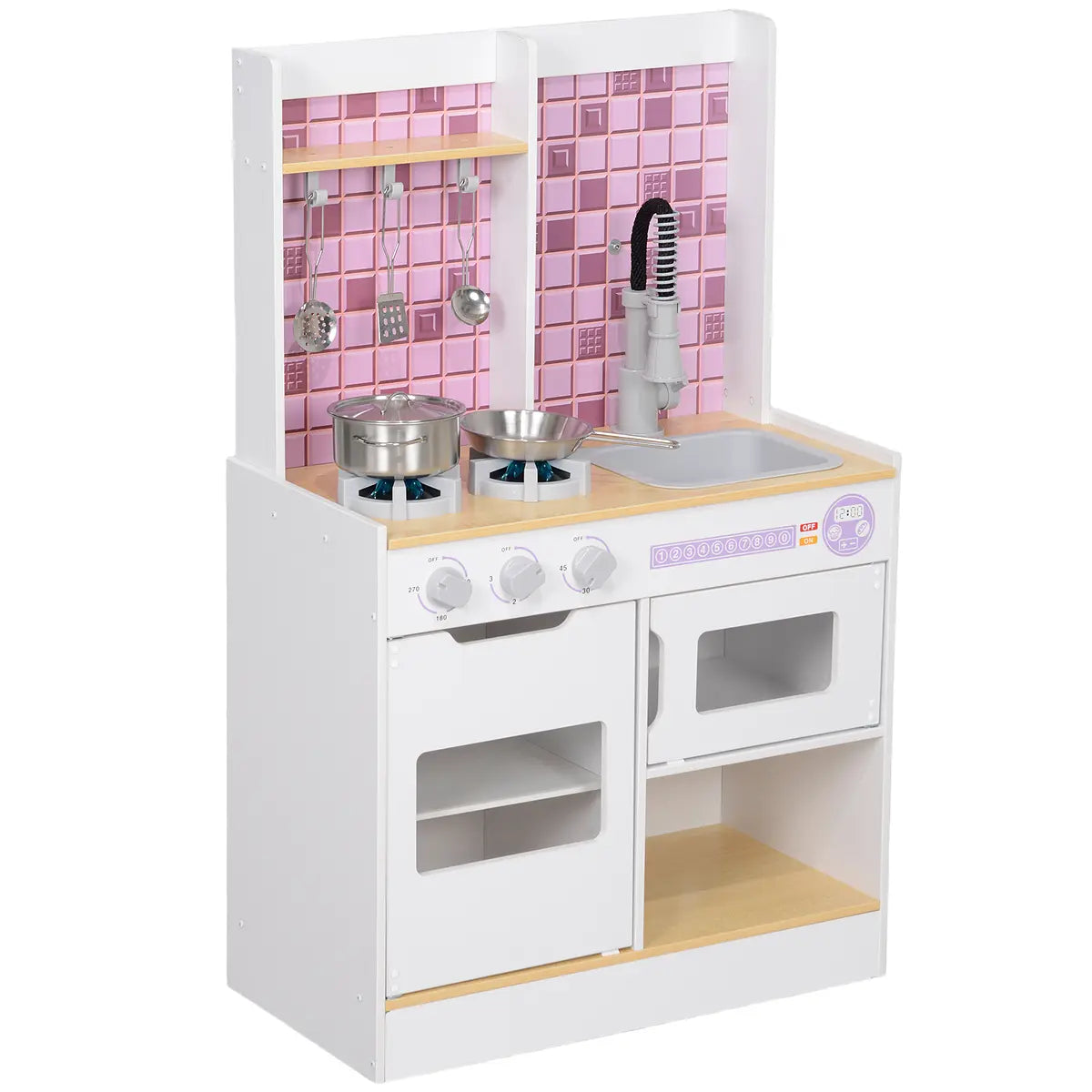 Wooden Play Kitchen with Oven, Stove and Sink – White